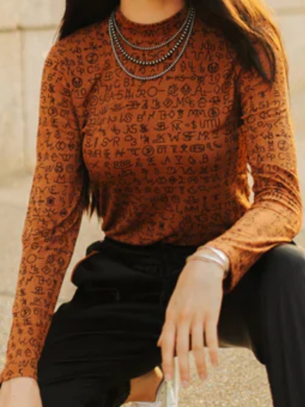 2 Fly Co Rust Brands-Print Lightweight Long Sleeve Mock Neck Mesh Top - XL